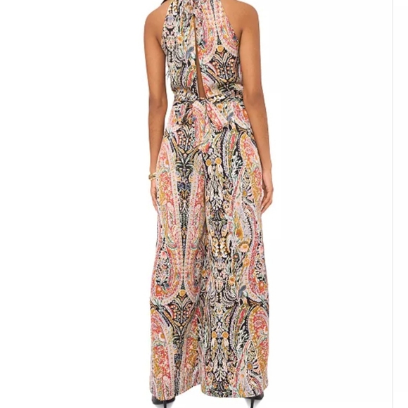 1.State Jumpsuit 2 Paisley Black Red Halter Wide Leg Back Tie Boho Comfy New$100 - Picture 13 of 16